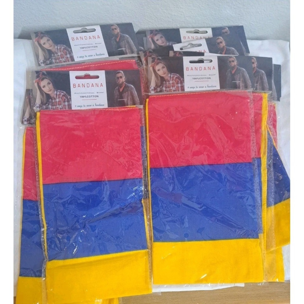Lot of 10 Colombia Flag Bandanas Cotton Red Blue Yellow Scarf New Sealed